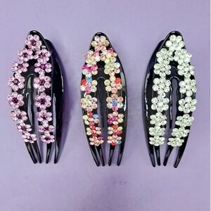 Rhinestone Flower Hair Comb‎ Set - Sparkly Floral Hair Accessories